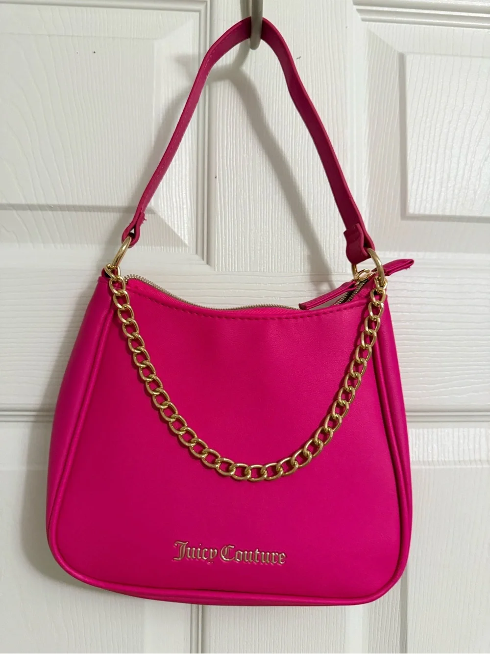 Juicy Couture Neon Pink Shoulder Bag with Gold Chain